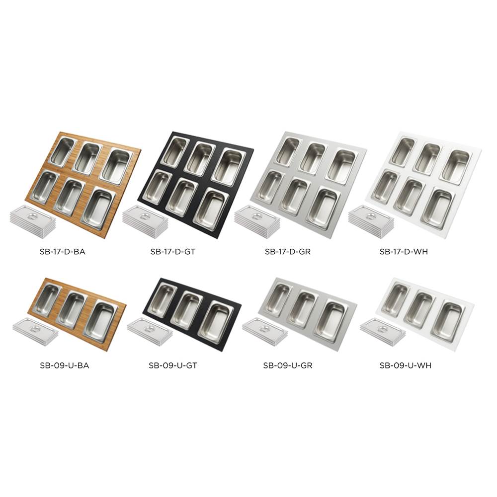 The Galley - Upper Tier Condiment Serving Board 9'' x 18'' with Three Stainless Steel Containers and Lids in Designer White Resin - Designer White Resin