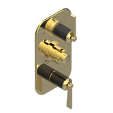 THG - Trim For Thg Thermostat 3 Functions, With One Off Function And 2 Outlets And One Single Off Function - Rough Part Supplied With Fixing Box - Gold Color PVD