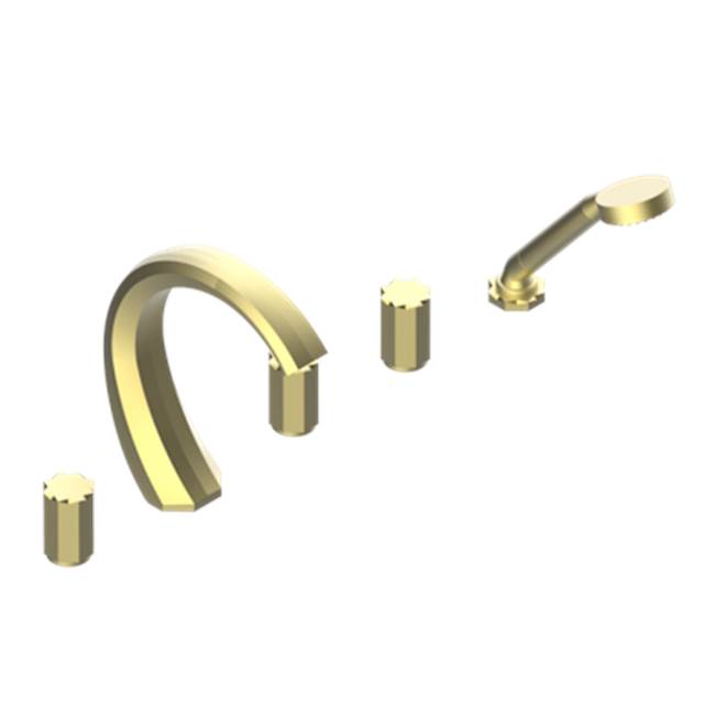 THG - Roman Tub Set With 2 x 3/4'' Valves And Rim Mounted Ceramic Mixer With Progressive Cartridge And Handshower - Soft Gold