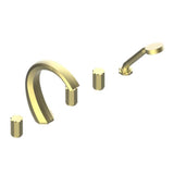 THG - Roman Tub Set With 2 x 3/4'' Valves And Rim Mounted Ceramic Mixer With Progressive Cartridge And Handshower - Soft Gold