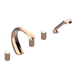 THG - Roman Tub Set With 2 x 3/4'' Valves And Rim Mounted Ceramic Mixer With Progressive Cartridge And Handshower - Blush PVD