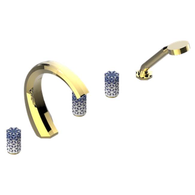 THG - Roman Tub Set With 2 x 3/4'' Valves And Rim Mounted Ceramic Mixer With Progressive Cartridge And Handshower - Gold Polished