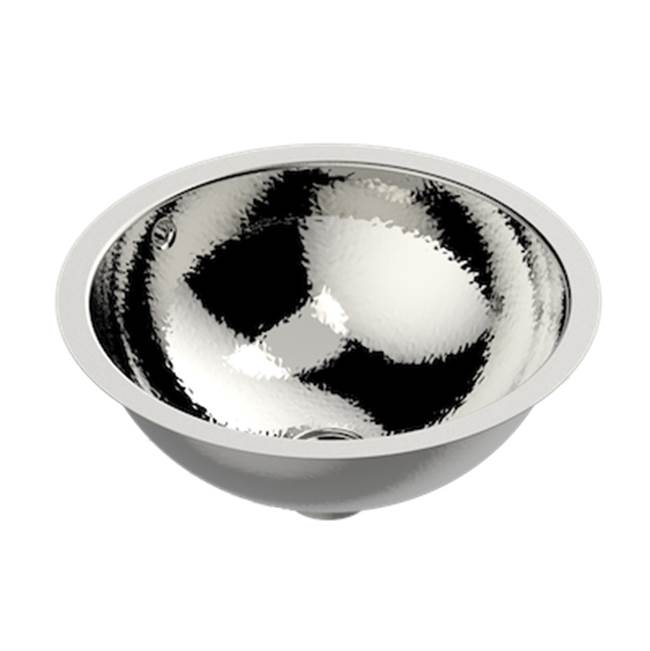 THG - Round Basin 15 1/4'' With Overflow And Flat Edge, To Fix Under, Hammered Metal Finishing - Matt Nickel American Satin