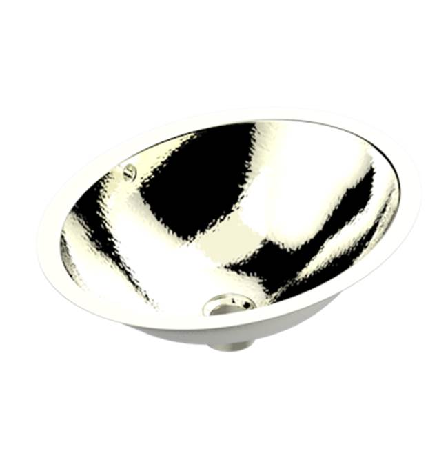 THG - Oval Basin, 19 1/2'' x 15 3/8'', With Overflow And Flat Edge, To Fix Under, Hammered Metal Finishing - Nickel Polished