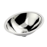 THG - Oval Basin, 19 1/2'' x 15 3/8'', With Overflow And Flat Edge, To Fix Under, Hammered Metal Finishing - Matt Nickel American Satin