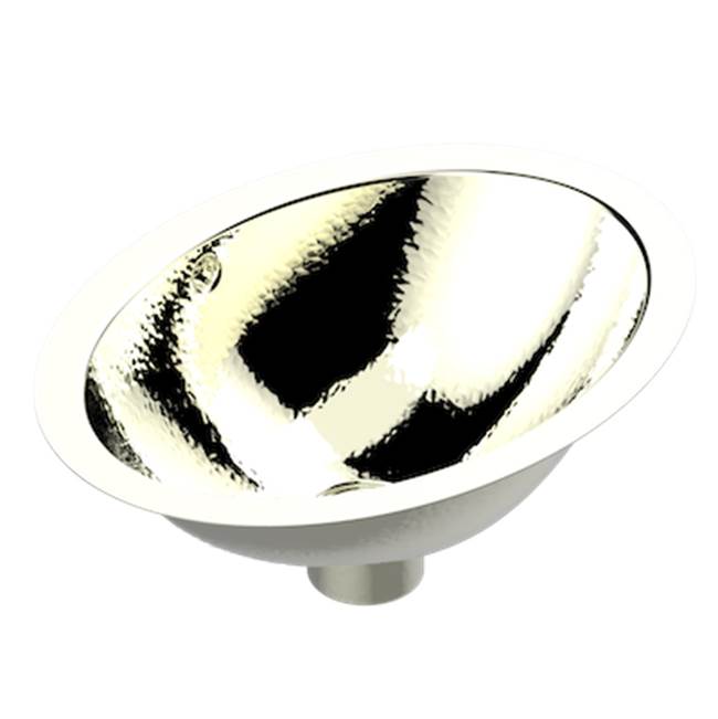 THG - Oval Hand Basin, 15 7/8'' x 11 3/4'', With Overflow And Flat Edge, To Fix Under, Hammered Metal Finishing - Nickel Polished