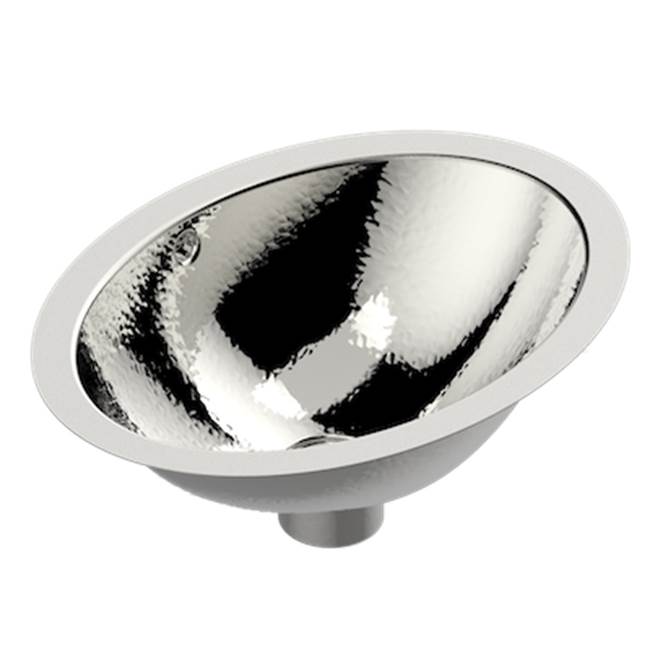 THG - Oval Hand Basin, 15 7/8'' x 11 3/4'', With Overflow And Flat Edge, To Fix Under, Hammered Metal Finishing - Matt Nickel American Satin