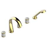 THG - Roman Tub Set With 2 x 3/4'' Valves And Rim Mounted Ceramic Mixer With Progressive Cartridge And Handshower - Gold Polished