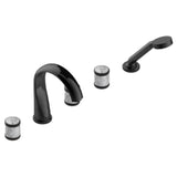 THG - Roman Tub Set With 2 x 3/4'' Valves And Rim Mounted Ceramic Mixer With Progressive Cartridge And Handshower - Brown Bronze Color PVD