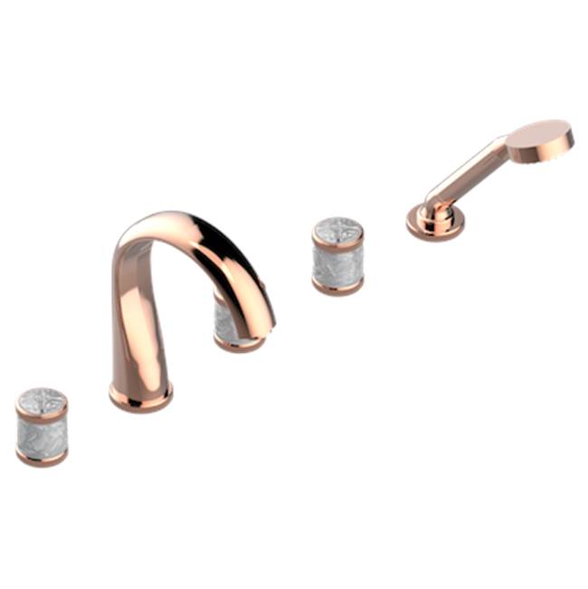 THG - Roman Tub Set With 2 x 3/4'' Valves And Rim Mounted Ceramic Mixer With Progressive Cartridge And Handshower - Blush PVD
