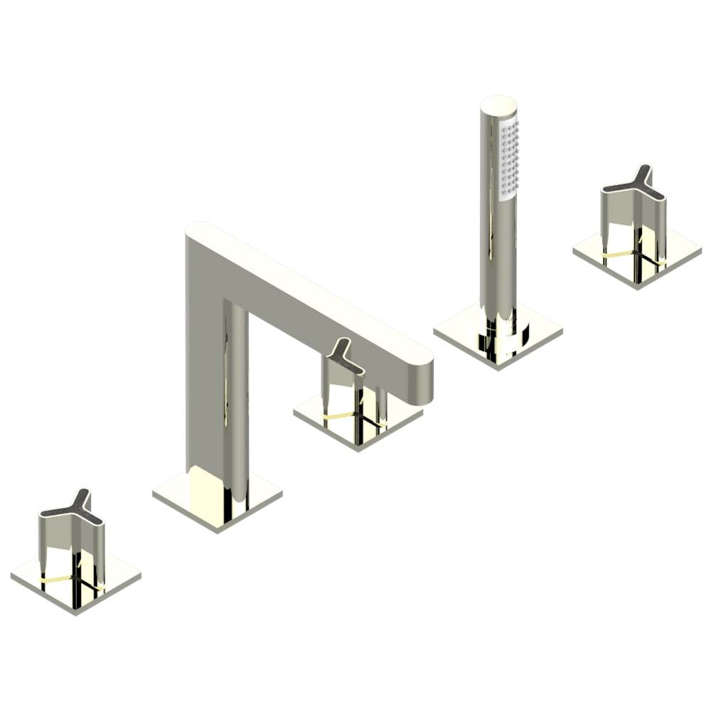 THG - Roman tub set with 2 x 3/4'' valves and rim mounted ceramic mixer with progressive cartridge and handshower - Nickel Polished