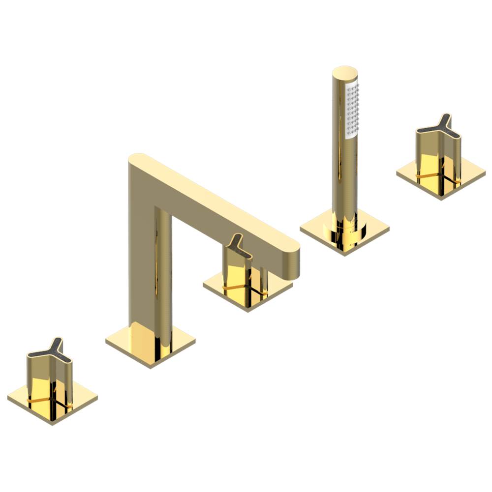 THG - Roman tub set with 2 x 3/4'' valves and rim mounted ceramic mixer with progressive cartridge and handshower - Gold Polished