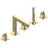 THG - Roman tub set with 2 x 3/4'' valves and rim mounted ceramic mixer with progressive cartridge and handshower - Gold Polished
