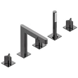 THG - Roman tub set with 2 x 3/4'' valves and rim mounted ceramic mixer with progressive cartridge and handshower - Matt Graphite PVD