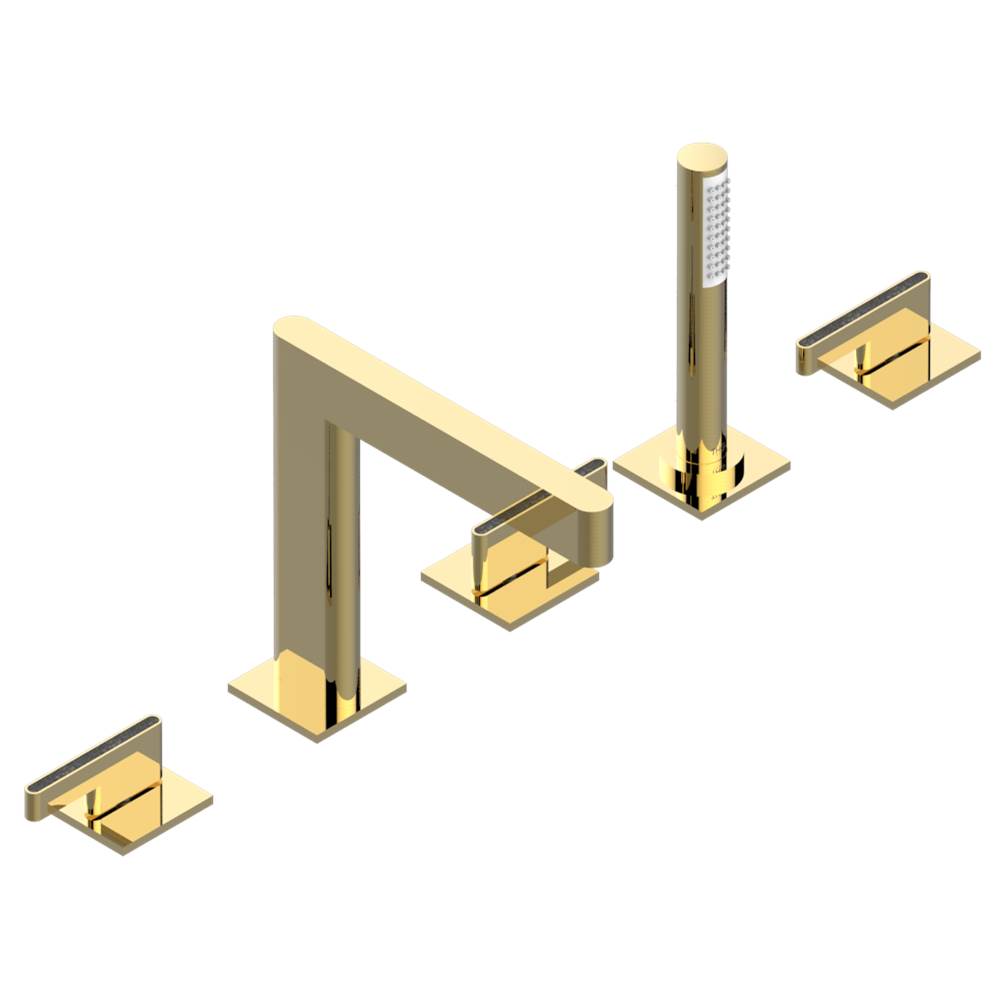 THG - Roman tub set with 2 x 3/4'' valves and rim mounted ceramic mixer with progressive cartridge and handshower - Gold Polished