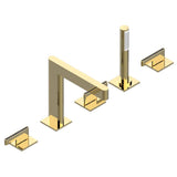 THG - Roman tub set with 2 x 3/4'' valves and rim mounted ceramic mixer with progressive cartridge and handshower - Gold Polished