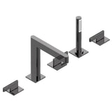 THG - Roman tub set with 2 x 3/4'' valves and rim mounted ceramic mixer with progressive cartridge and handshower - Matt Graphite PVD