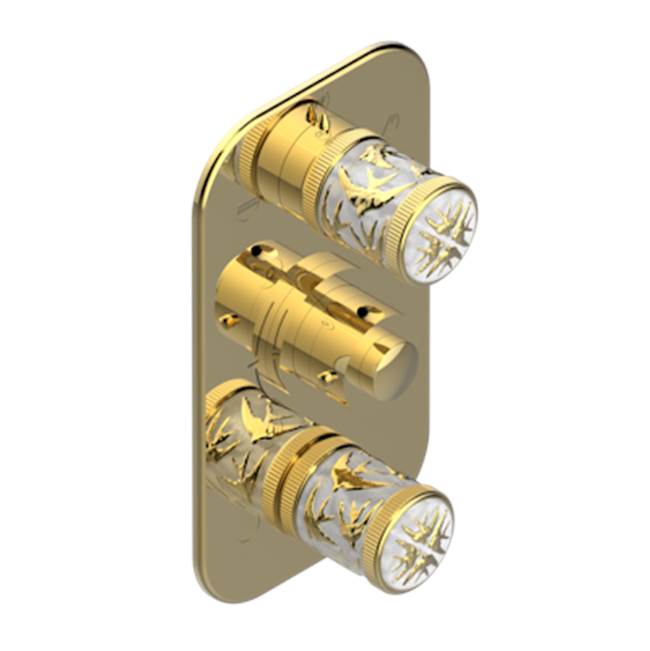 THG - Trim For Thg Thermostat 3 Functions, With One Off Function And 2 Outlets And One Single Off Function - Rough Part Supplied With Fixing Box - Gold Color PVD
