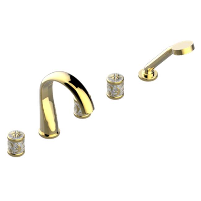 THG - Roman Tub Set With 2 x 3/4'' Valves And Rim Mounted Ceramic Mixer With Progressive Cartridge And Handshower - Gold Polished