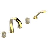 THG - Roman Tub Set With 2 x 3/4'' Valves And Rim Mounted Ceramic Mixer With Progressive Cartridge And Handshower - Gold Polished