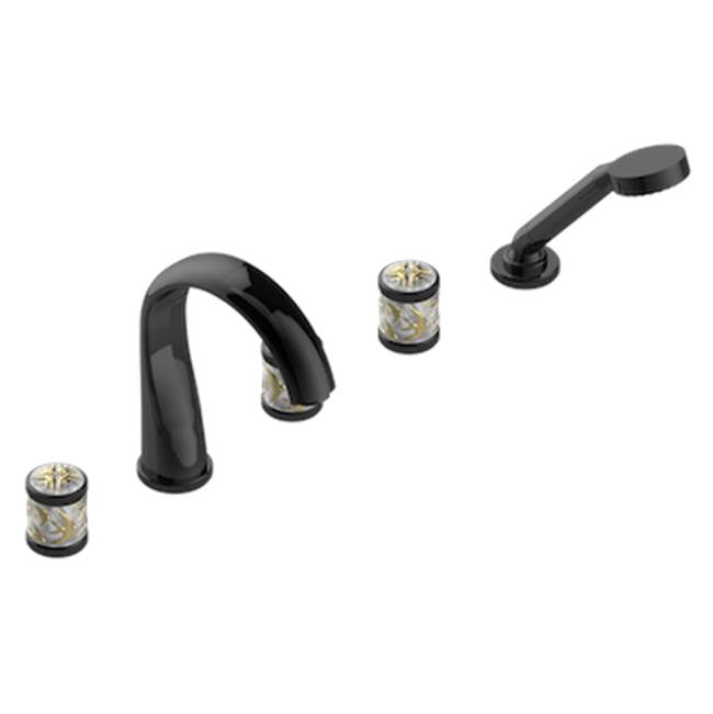 THG - Roman Tub Set With 2 x 3/4'' Valves And Rim Mounted Ceramic Mixer With Progressive Cartridge And Handshower - Brown Bronze Color PVD
