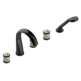 THG - Roman Tub Set With 2 x 3/4'' Valves And Rim Mounted Ceramic Mixer With Progressive Cartridge And Handshower - Brown Bronze Color PVD