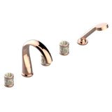 THG - Roman Tub Set With 2 x 3/4'' Valves And Rim Mounted Ceramic Mixer With Progressive Cartridge And Handshower - Blush PVD