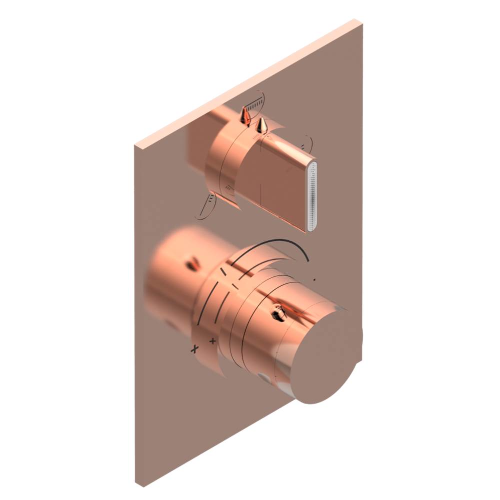 THG - Trim for THG thermostat with stop valve and 3-way diverter, rough part supplied with fixing box ref.5 600AE/US - Blush PVD