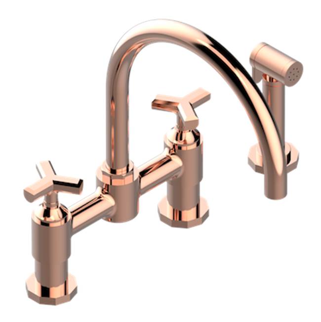 THG - Two Hole Bridge Kitchen Faucet With Side Spray - Blush PVD
