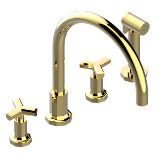 THG - Three Hole Kitchen Faucet With Side Spray - Gold Polished
