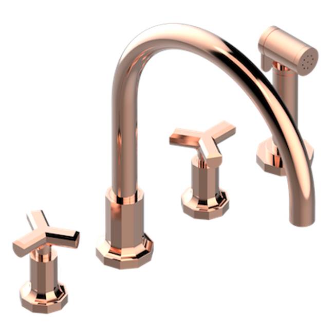 THG - Three Hole Kitchen Faucet With Side Spray - Blush PVD