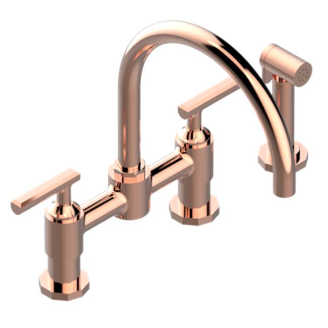 THG - Two Hole Bridge Kitchen Faucet With Side Spray - Blush PVD
