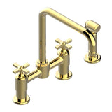 THG - Two Hole Bridge Kitchen Faucet With Side Spray - Gold Polished