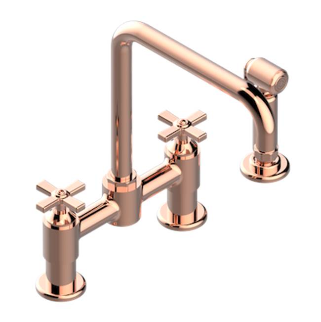 THG - Two Hole Bridge Kitchen Faucet With Side Spray - Blush PVD