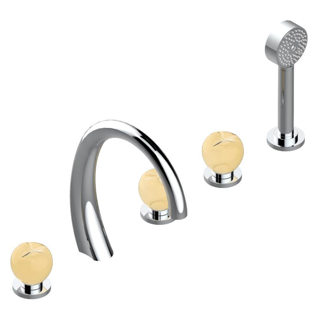 THG - Roman tub set with 2 x 3/4'' valves and rim mounted ceramic mixer with progressive cartridge and handshower - Matt Umber PVD