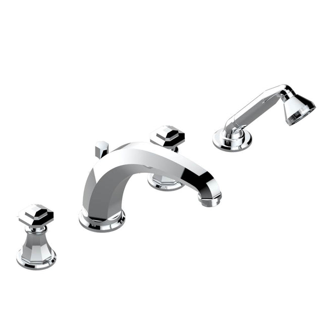 THG - Roman tub set with high divertor spout and handshower, 3/4'' valves - Matt Chrome