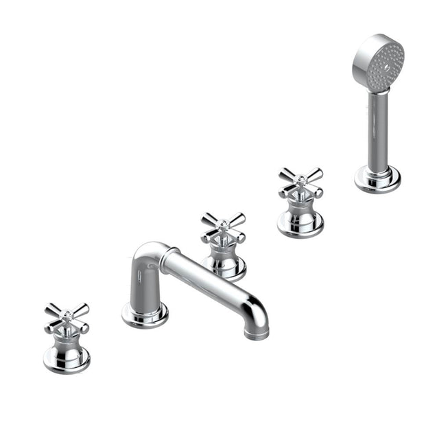 THG - Roman tub set with 2 x 3/4'' valves and rim mounted ceramic mixer with progressive cartridge and handshower - Matt Umber PVD