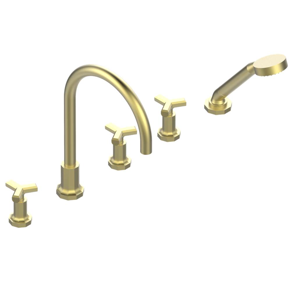 THG - Roman tub set with 2 x 3/4'' valves and rim mounted ceramic mixer with progressive cartridge and handshower - Matt Brass Color PVD