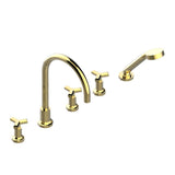 THG - Roman tub set with 2 x 3/4'' valves and rim mounted ceramic mixer with progressive cartridge and handshower - Gold Color PVD