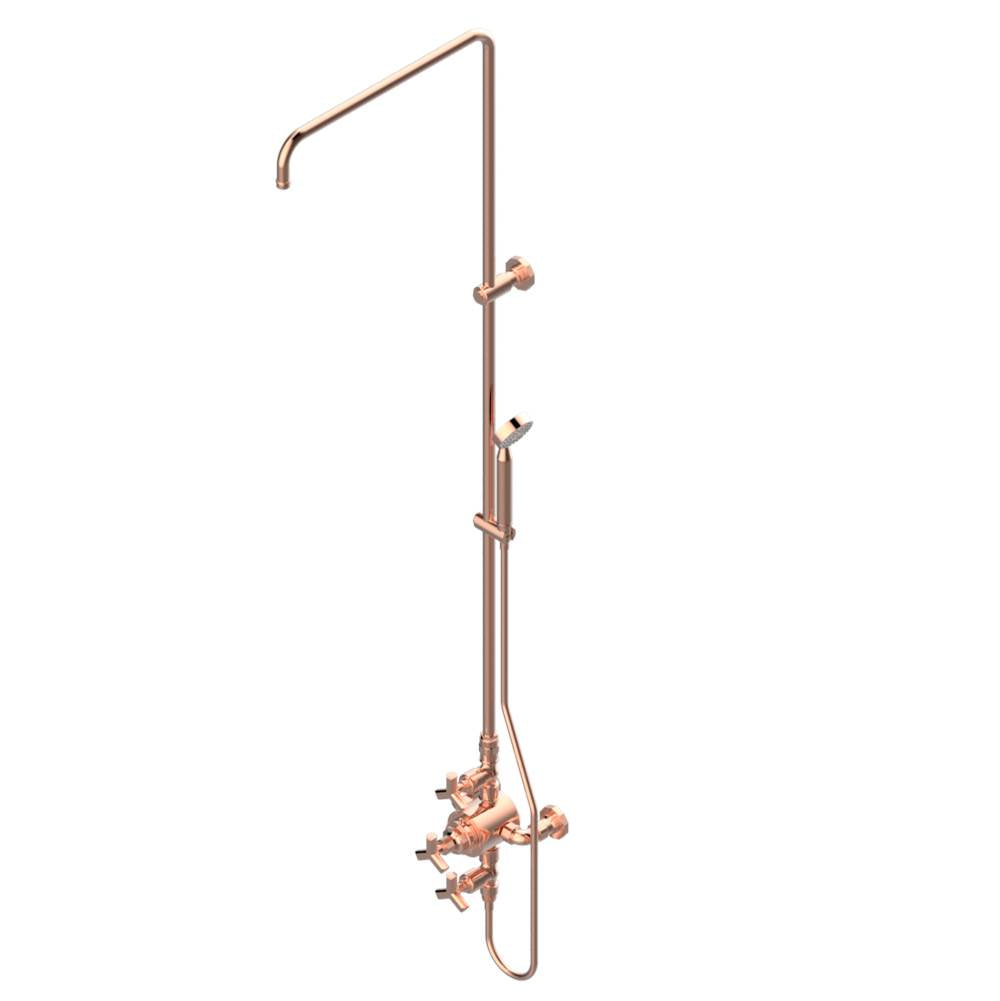 THG - Exposed thermostatic shower mixer 2 volume controls, column and handshower on cradle - 6'' centres (no showerhead) - Blush PVD