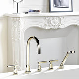 Roman tub set with 2 x 3/4'' valves and rim mounted ceramic mixer with progressive cartridge and handshower