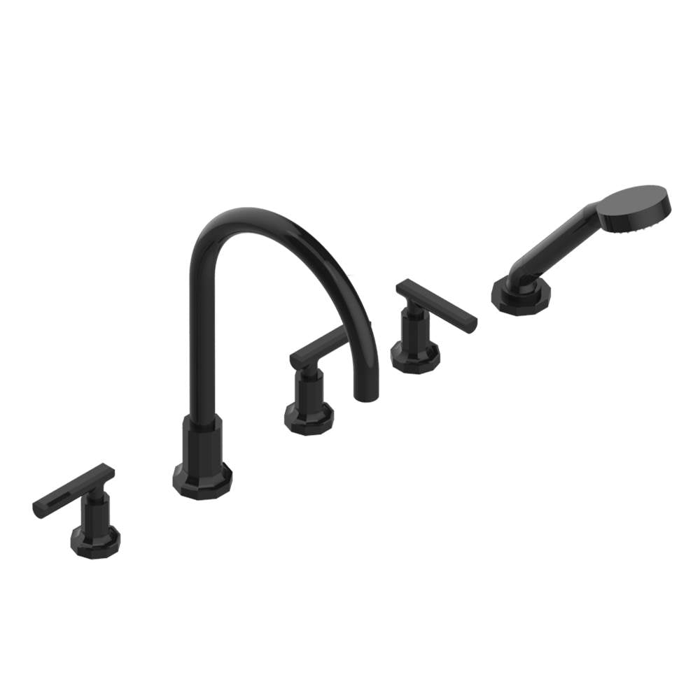 THG - Roman tub set with 2 x 3/4'' valves and rim mounted ceramic mixer with progressive cartridge and handshower - Brown Bronze Color PVD
