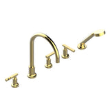 THG - Roman tub set with 2 x 3/4'' valves and rim mounted ceramic mixer with progressive cartridge and handshower - Gold Color PVD