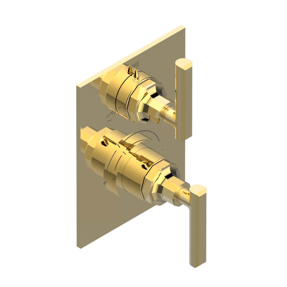 THG - Trim for thermostatic mixer with stop valve and 3 way diverter, rough part supplied with fixing box ref.5 600AE/US - Gold Polished