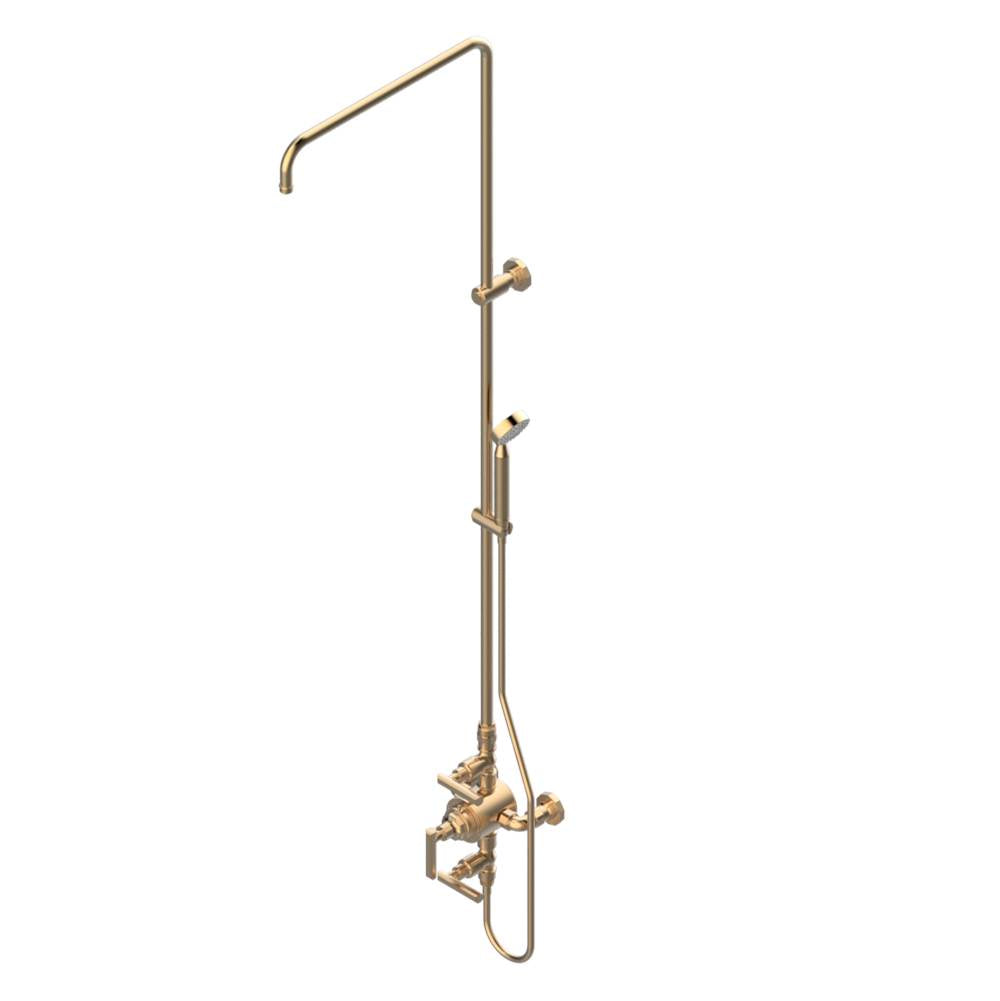 THG - Exposed thermostatic shower mixer 2 volume controls, column and handshower on cradle - 6'' centres (no showerhead) - Matt Umber PVD