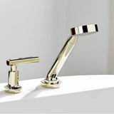 Deck mounted mixer with handshower, progressive cartridge