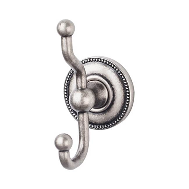 Top Knobs - Edwardian Bath Double Hook Beaded Backplate Antique Pewter - Antique Pewter