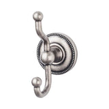 Top Knobs - Edwardian Bath Double Hook Beaded Backplate Antique Pewter - Antique Pewter
