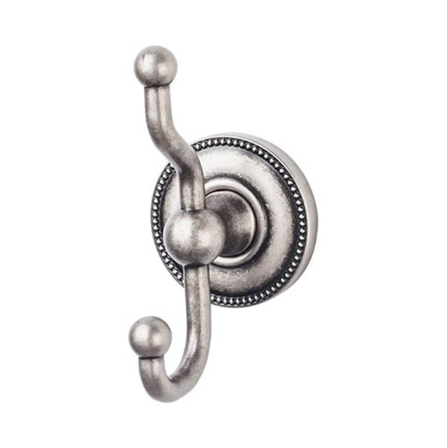 Top Knobs - Edwardian Bath Double Hook Beaded Backplate Antique Pewter - Antique Pewter