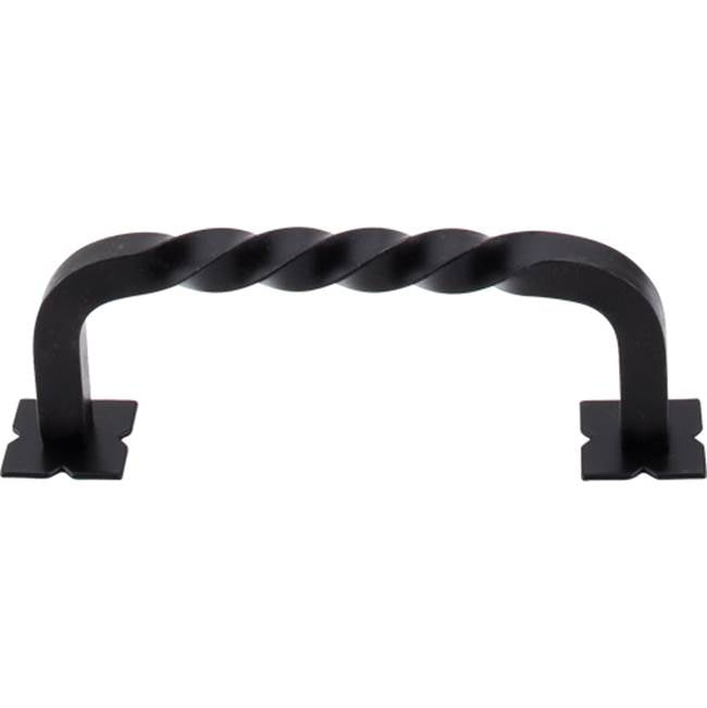 Top Knobs - Twist Pull 3 3/4 Inch (c-c) w/Backplates Patina Black - Patina Black